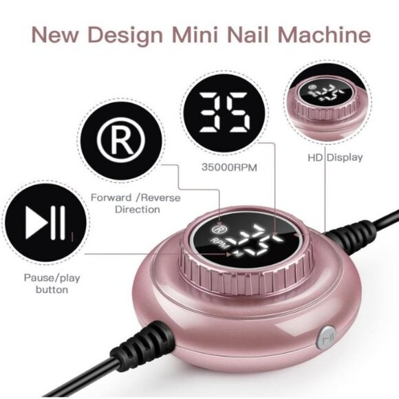 Madenia 101 Plus Compact Portable 35000 RPM USB Nail File Drill, Pink, New - Picture 8 of 11